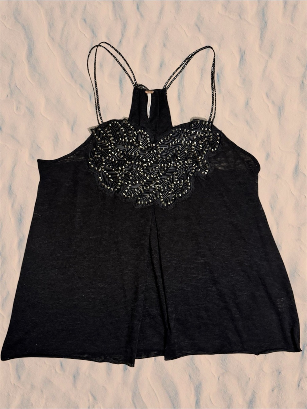 Free People Black Beaded Burnout Racerback Tank Top sz M